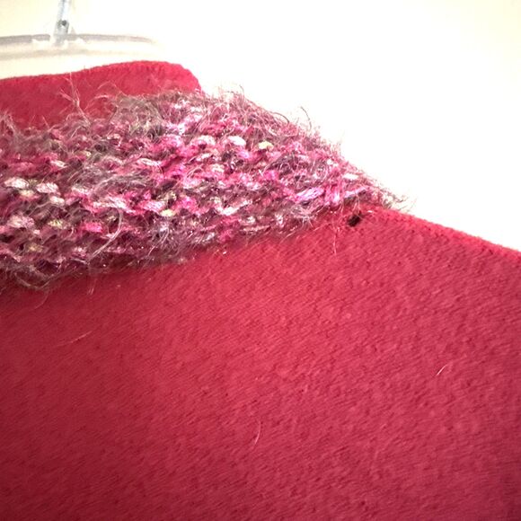 Chicos Boiled Wool Cardigan Jacket Womens 2 L Magenta Button Up w/Eyelash Scarf - Picture 8 of 14